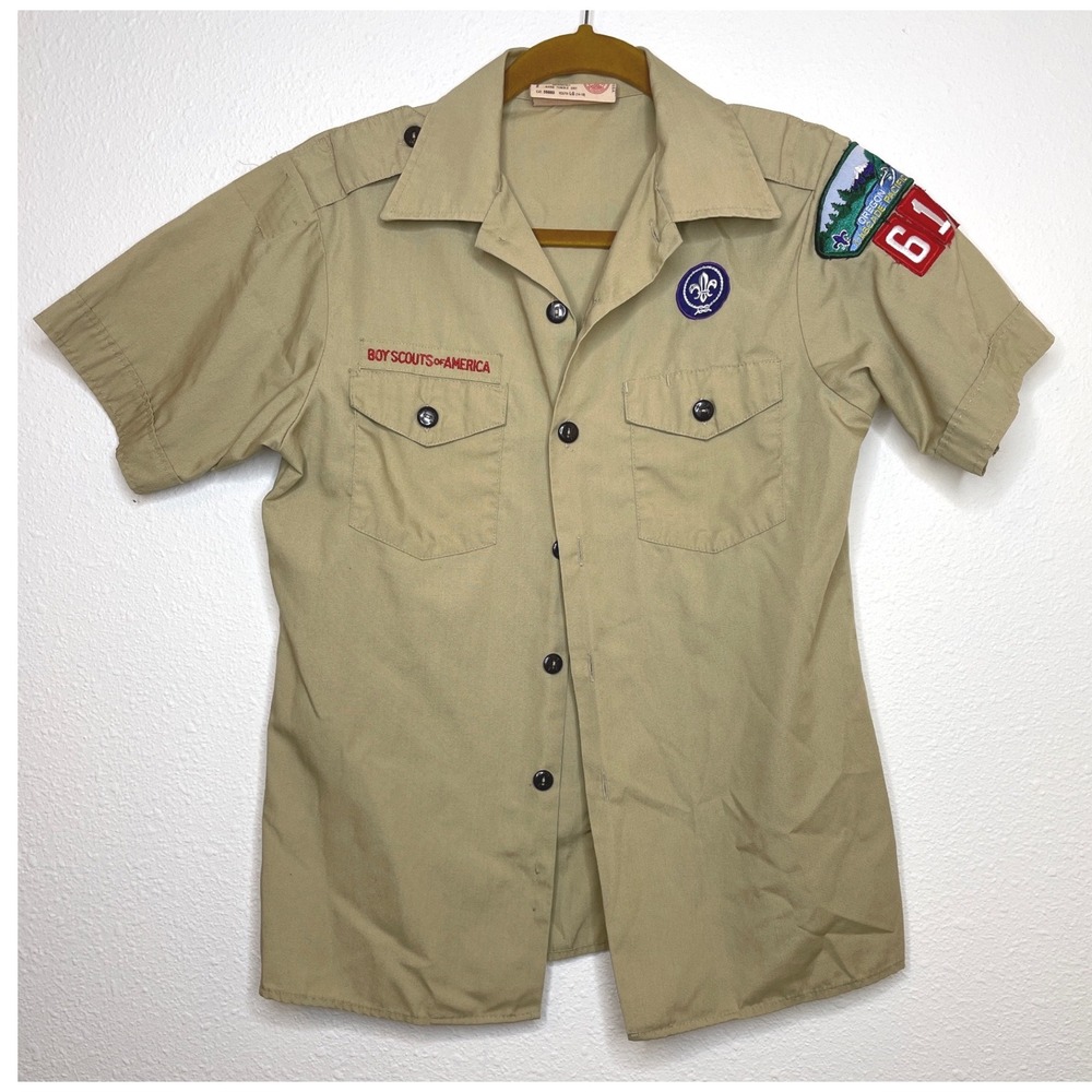 Boy Scouts of America Youth Shirt Short Sleeve Patch Uniform Large 14-16 Tan